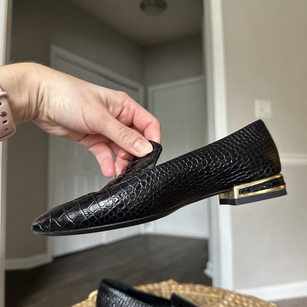 Aquatalia Women’s Loafer Perci Gold Black Crocodile Embossed Leather Size 5 $350 - Picture 14 of 14